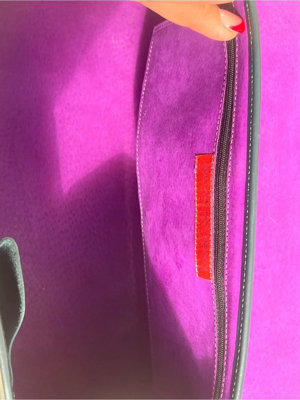 Grey Leather Tote with Purple Accent